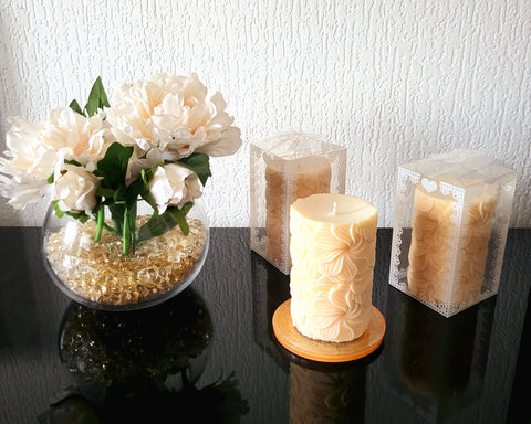 Pillar soy wax candle with flower design