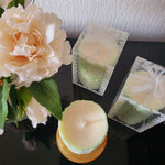 Pillar soy wax candle with flower design